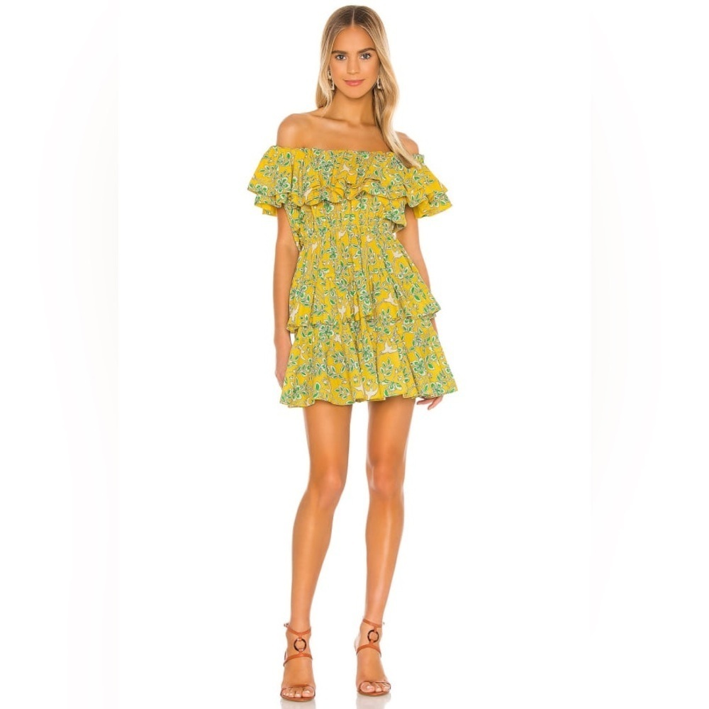RHODE Yellow Floral Off-Shoulder Ruffle Mini Dress - Picture 16 of 16